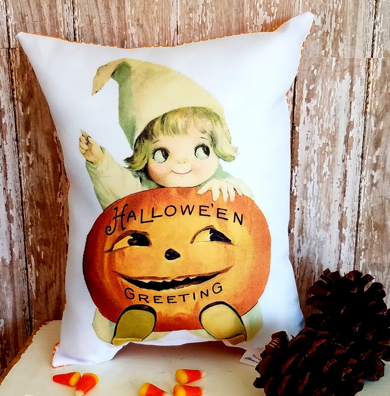 Handmade Cute Vintage Kitsch Trick Or Treater Halloween Pillow